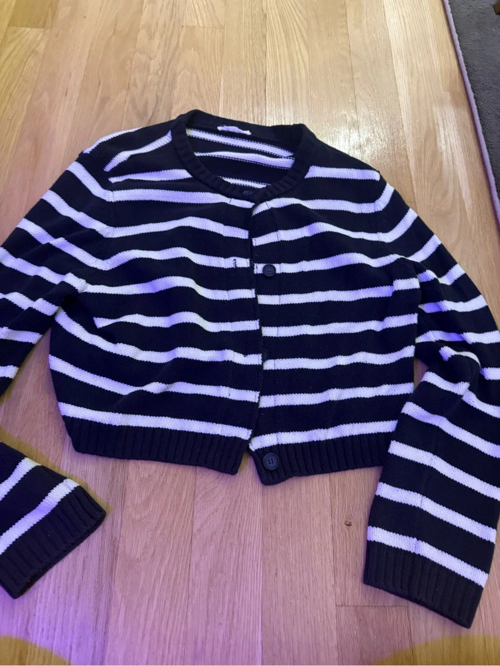 Splendid navy and White Striped Cropped Cardigan